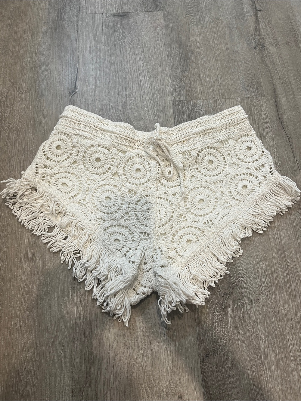 Surf Gypsy Cream Crochet Fringe High-Waist Shorts